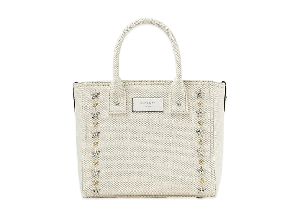 Jimmy Choo Pegasi/S Tote Canvas Tote Bag With Star Studs "Silver/Gold/Natural"