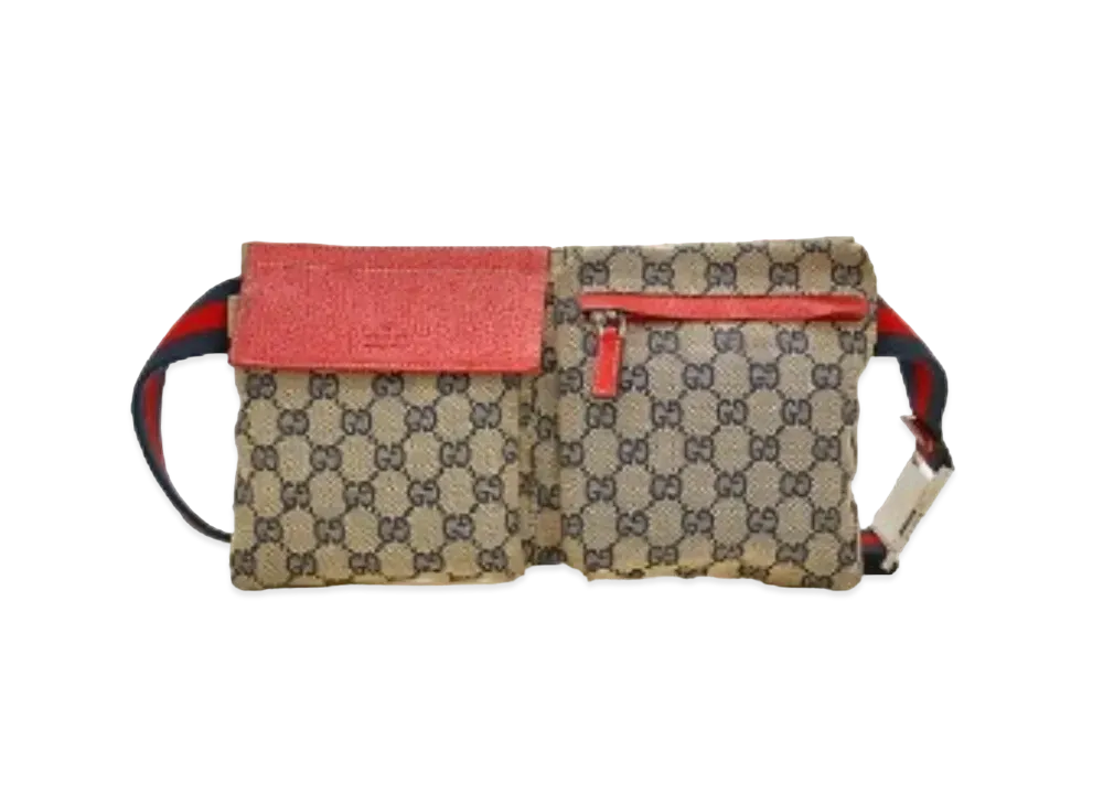 GUCCI GG Canvas Waist Pouch "Red/Navy"