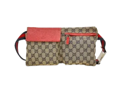 GUCCI GG Canvas Waist Pouch "Red/Navy"