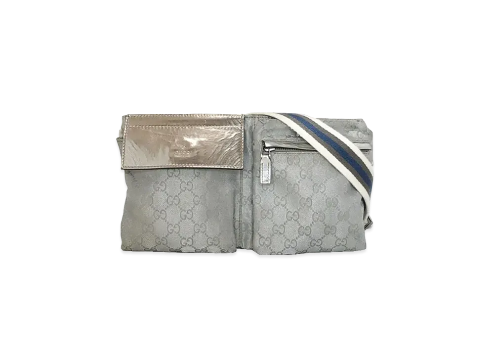 GUCCI GG Canvas Waist Pouch Patent "Silver/Champagne Gold"