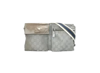 GUCCI GG Canvas Waist Pouch Patent "Silver/Champagne Gold"