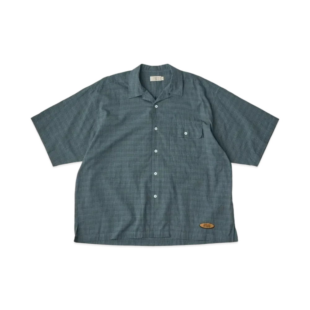 SEDAN ALL-PURPOSE x 7th Delivery Dobby Plaid Open Collar S/S Shirt "Blue Grey"