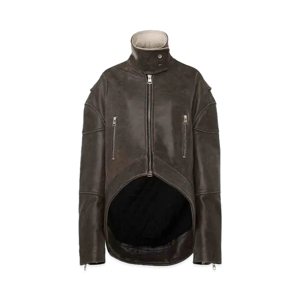 JW ANDERSON Curved Leather Hem High Neck Jacket "Brown"