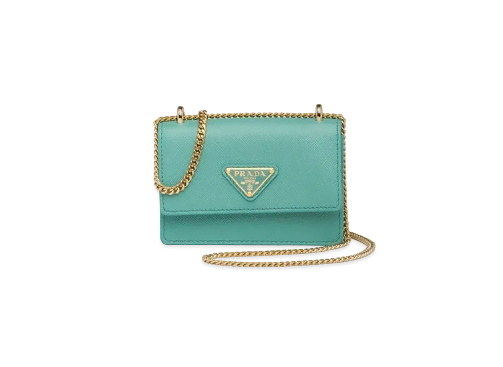 PRADA Saffiano Leather Card Holder With Shoulder Strap "Emerald Green"
