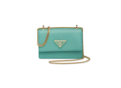 PRADA Saffiano Leather Card Holder With Shoulder Strap "Emerald Green"