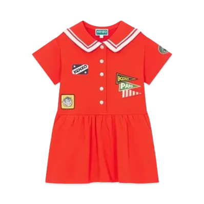 KENZO 'SAILOR' Embroidery Short Sleeve Dress "Vermillion"
