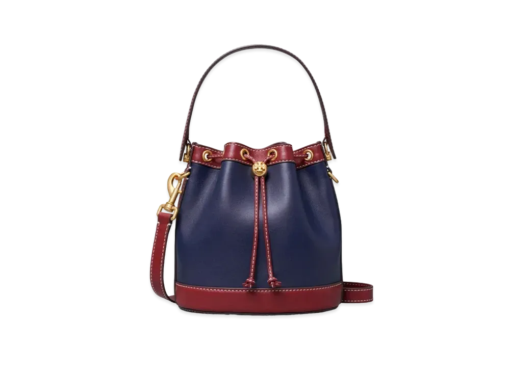 Tory Burch T Monogram Color-Block Bucket Bag "Royal Navy/Juneberry"