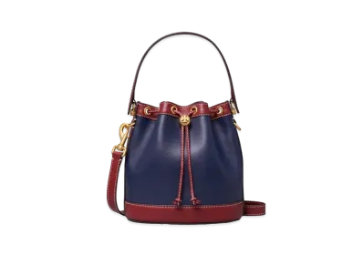 Tory Burch T Monogram Color-Block Bucket Bag "Royal Navy/Juneberry"