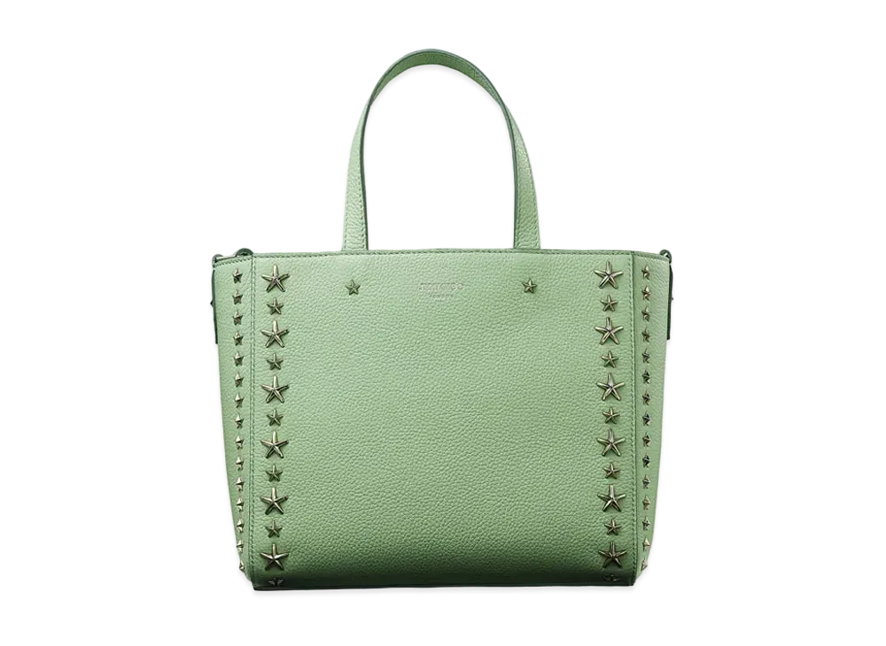 Jimmy Choo Pegasi/S Tote Soft Grainy Calf Leather Small Tote Bag With Star Studs "Silver/Peppermint"