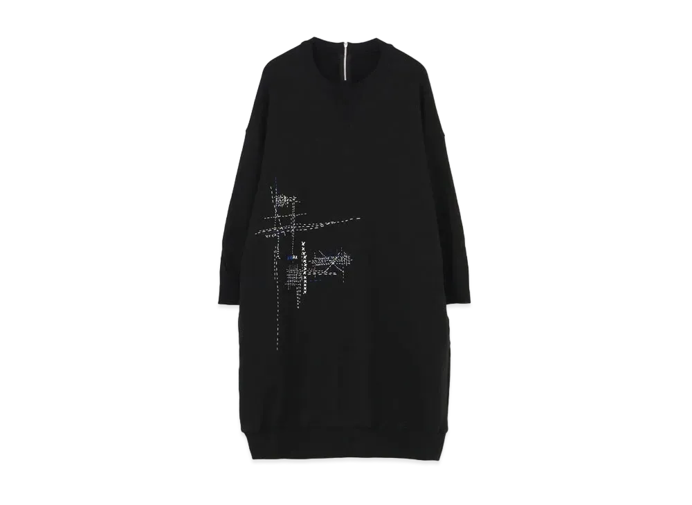 Yohji Yamamoto Y's COTTON LYOCELL FLEECE EMBROIDERY LONG PULLOVER "Black"