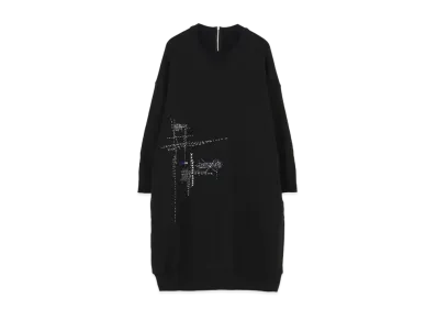 Yohji Yamamoto Y's COTTON LYOCELL FLEECE EMBROIDERY LONG PULLOVER "Black"