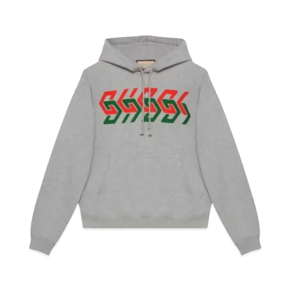 GUCCI Men's Chain Print Hooded Sweatshirt "Gray"