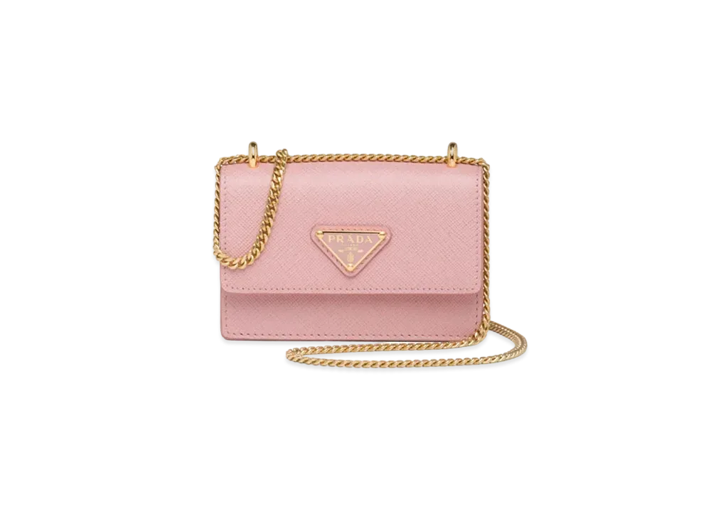 PRADA Saffiano Leather Card Holder With Shoulder Strap "Pink"