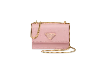 PRADA Saffiano Leather Card Holder With Shoulder Strap "Pink"