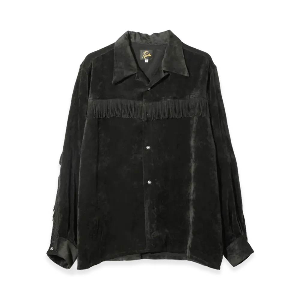 NEEDLES Fringe Open Collar Shirt - Rayon Corduroy "Black"