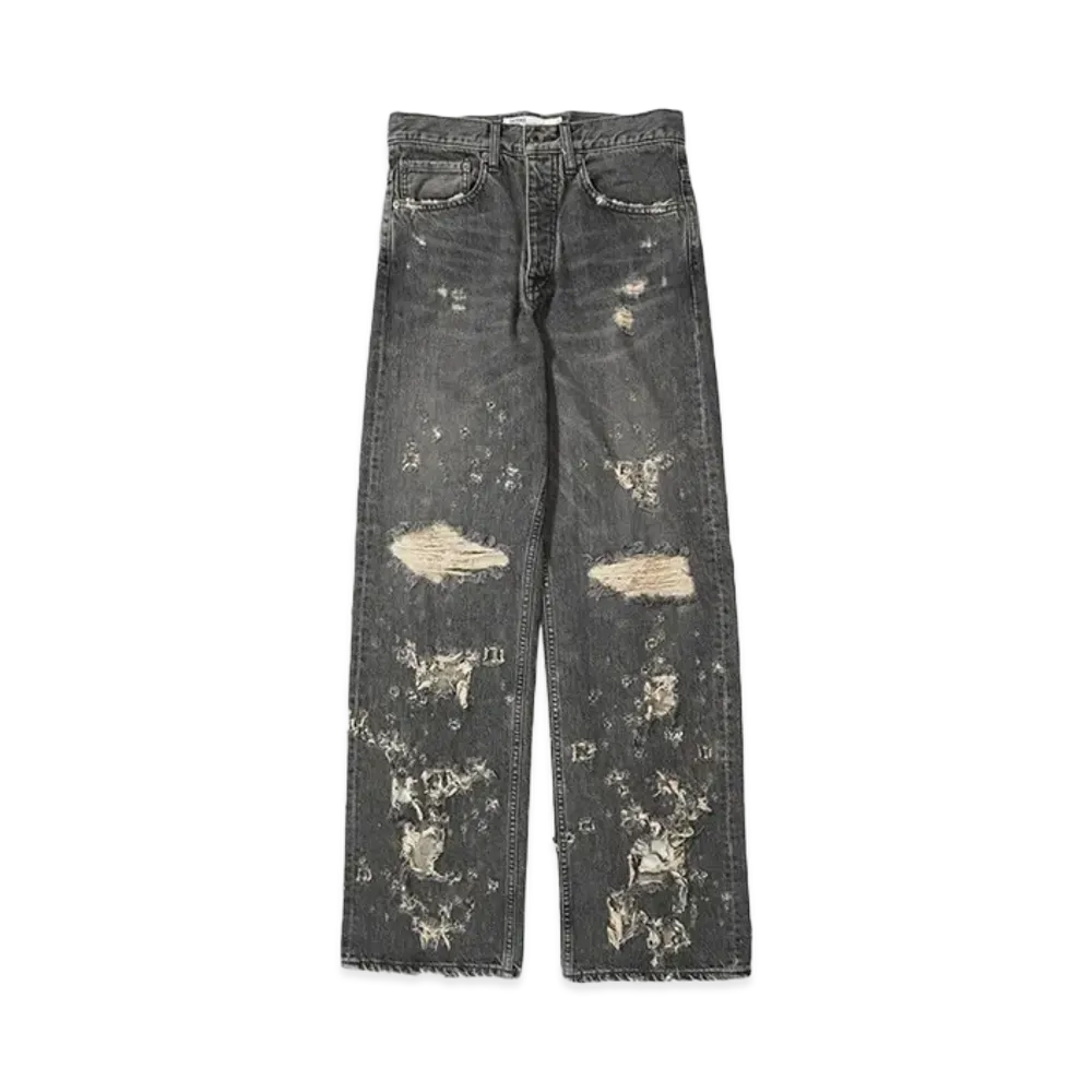 DAIRIKU Damage Straight Denim Pants "BLACK"
