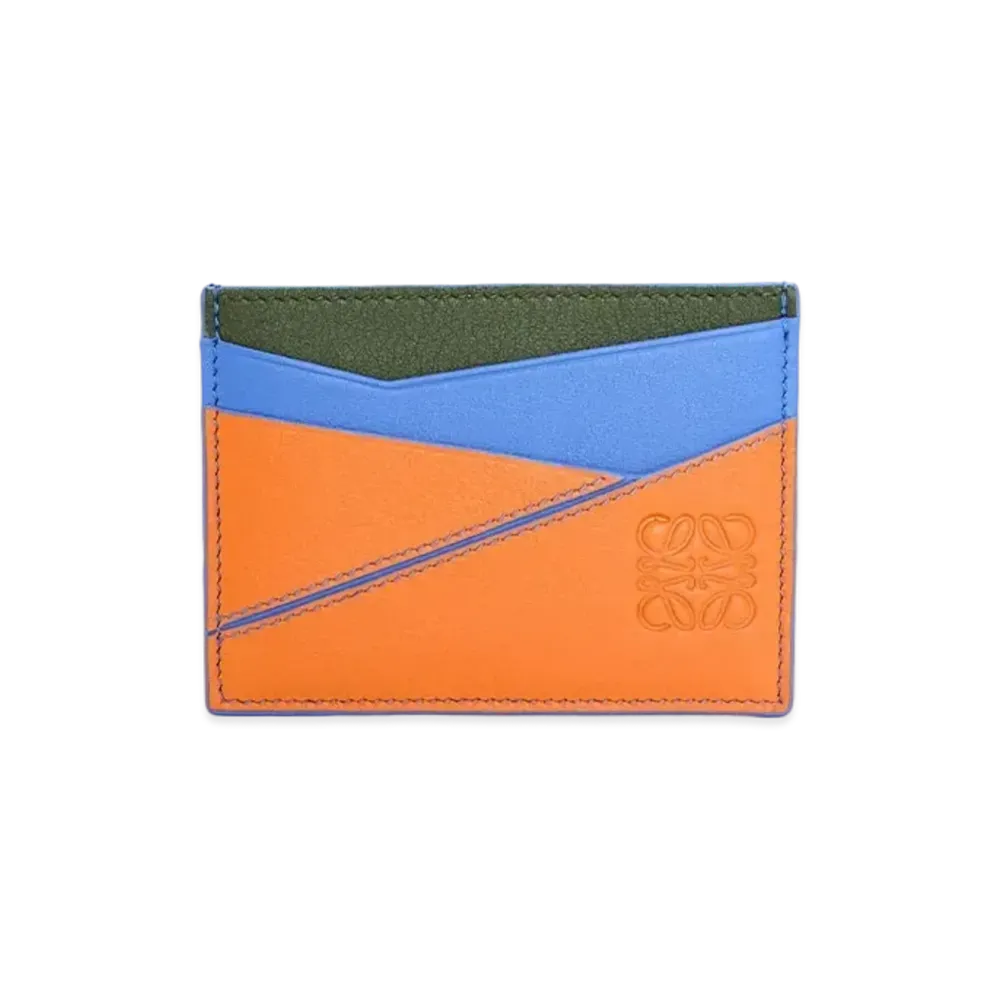 LOEWE Puzzle Plain Cardholder in Classic Calfskin "Seaside Blue/Bright Orange"