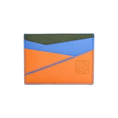 LOEWE Puzzle Plain Cardholder in Classic Calfskin "Seaside Blue/Bright Orange"