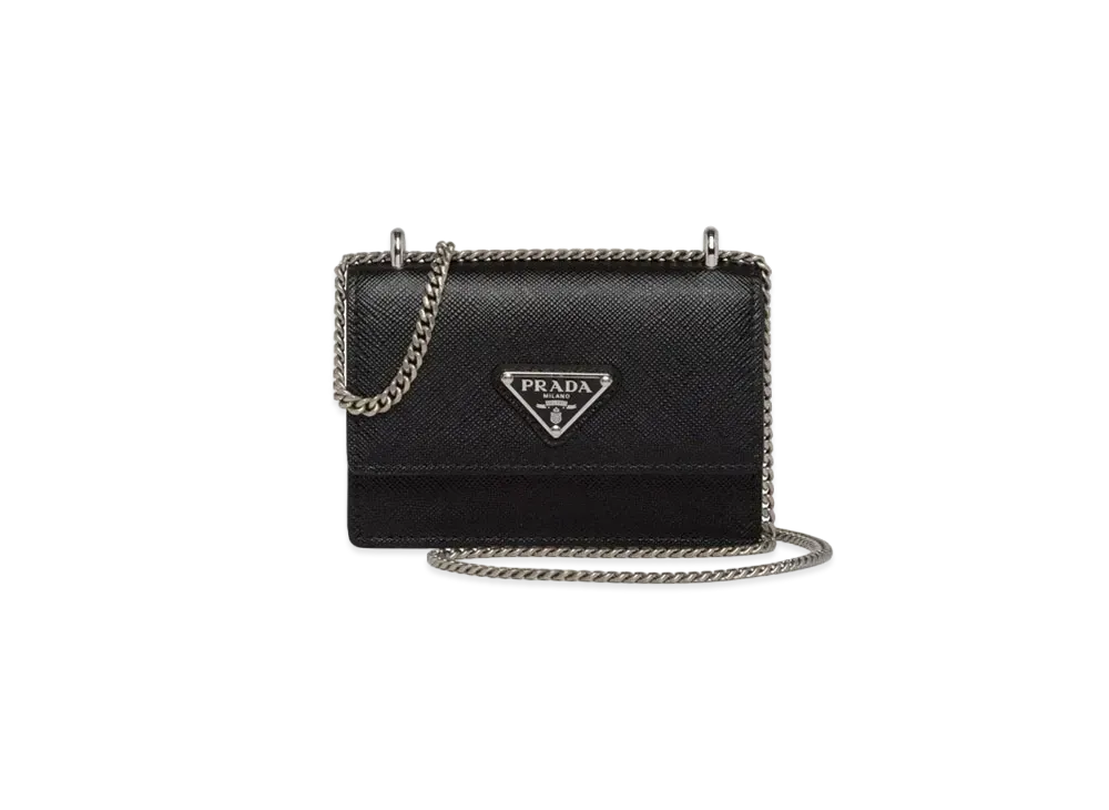 PRADA Saffiano Leather Card Holder With Shoulder Strap "Black"