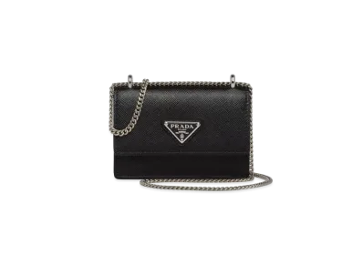 PRADA Saffiano Leather Card Holder With Shoulder Strap "Black"