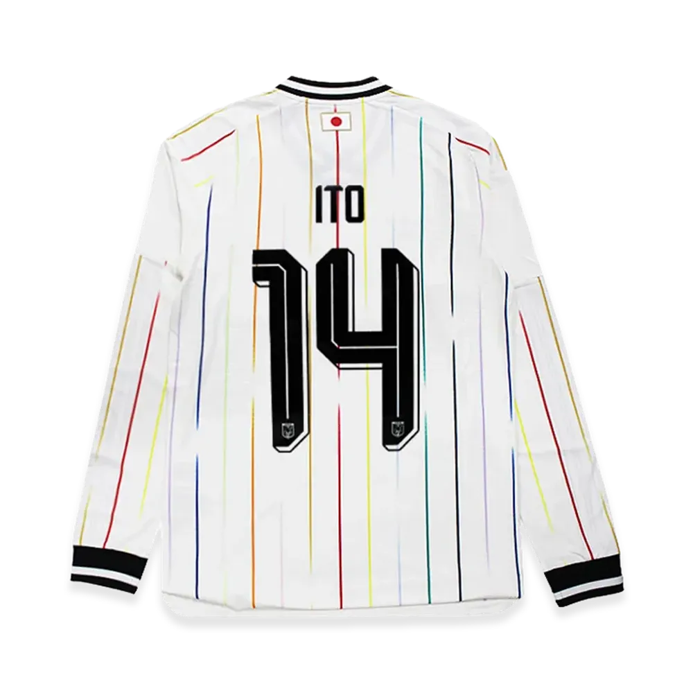 アディダス サッカー 日本代表 2026 アウェイ オーセンティック ユニフォーム 長袖 #14 伊東純也 "オフホワイト/ブラック"