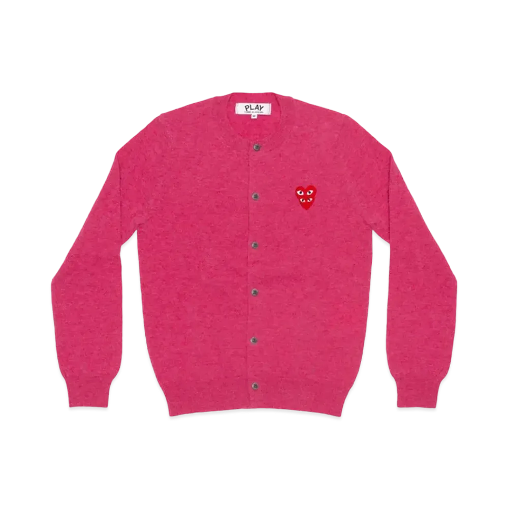 PLAY COMME des GARCONS Women's Double Red Heart Crew Neck Cardigan "Pink"