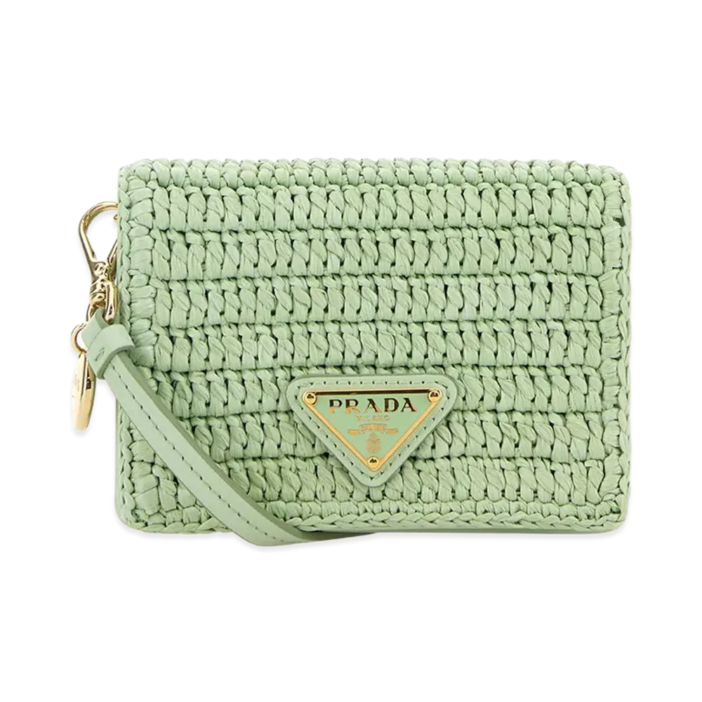 PRADA Women's Raffia Card Holder "Acqua"