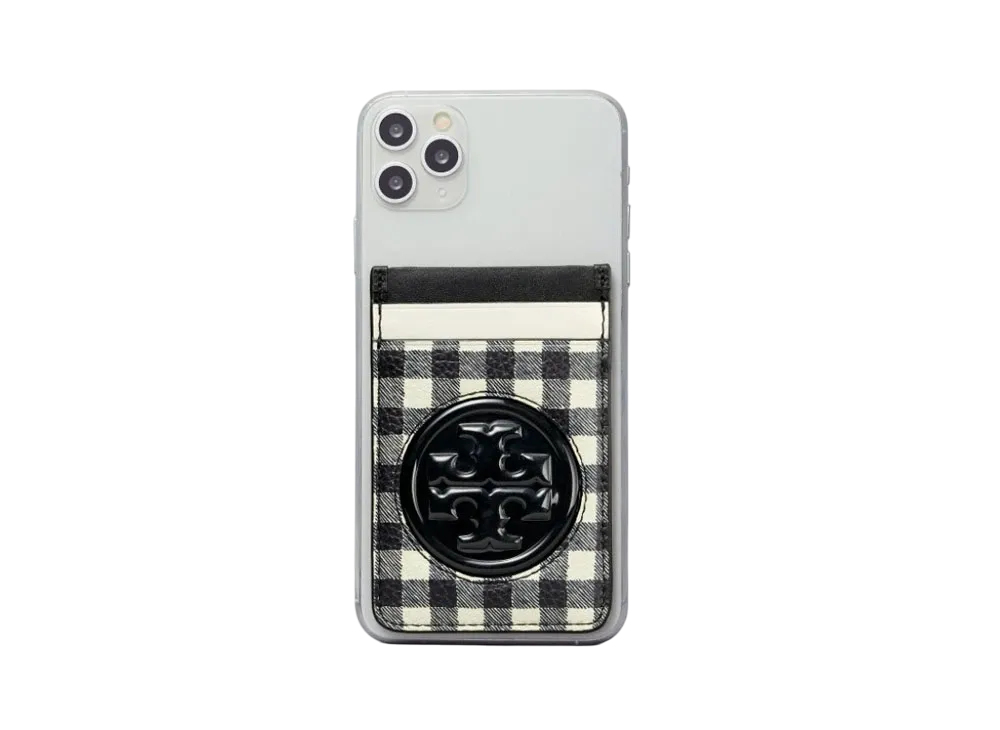Tory Burch Perry Bombe Printed Card Pocket "Black/New Ivory Gingham"