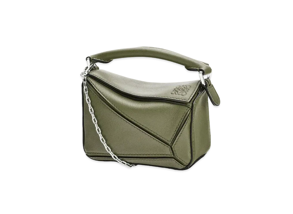 LOEWE Nano Puzzle Bag In Classic Calfskin "Avocado Green"