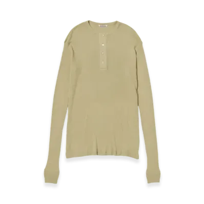AURALEE Organic Soft Rib Henley Neck L/S T-Shirt "Khaki Beige"