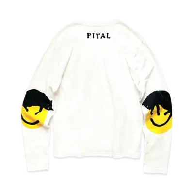 KAPITAL 20 / TENGU CREW LONG T (KAPITAL ELBOW PATCH PT) "White"