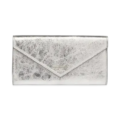 BALENCIAGA Paper Metallic Gloss Paper Full-Zip Wallet "Gris"