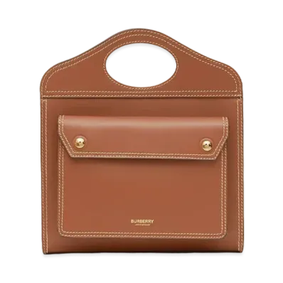 Burberry Mini Topstitched Leather Pocket Bag "Malt Brown"
