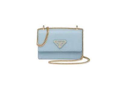PRADA Saffiano Leather Card Holder With Shoulder Strap "Sky Blue"
