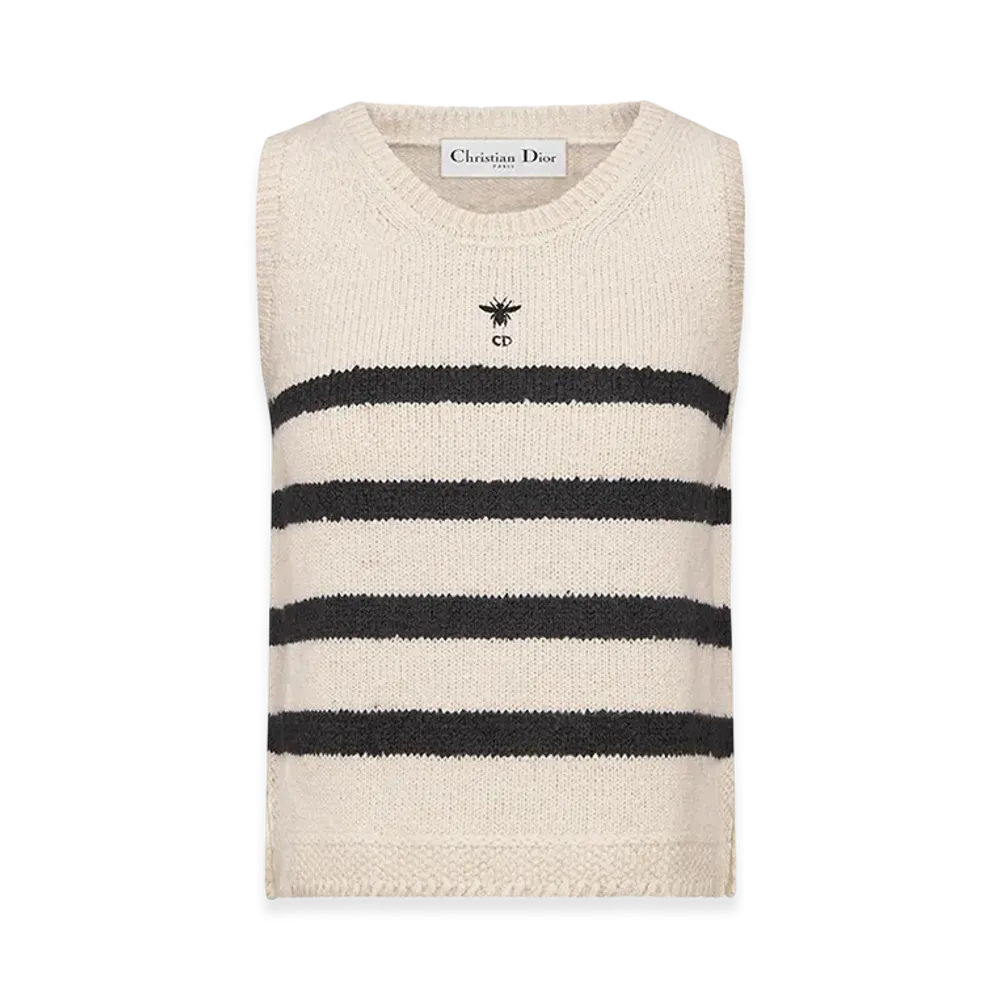Dior Women's Mariniere Sleeveless Sweater Wool Mohair Technical Knit D Stripes Motif "White/Black"
