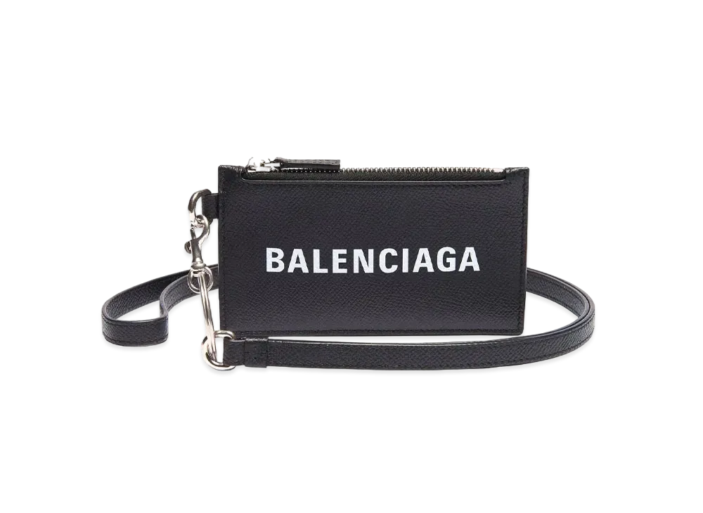 BALENCIAGA Cash Card Case On Keyring Grained Calfskin "Black/White"