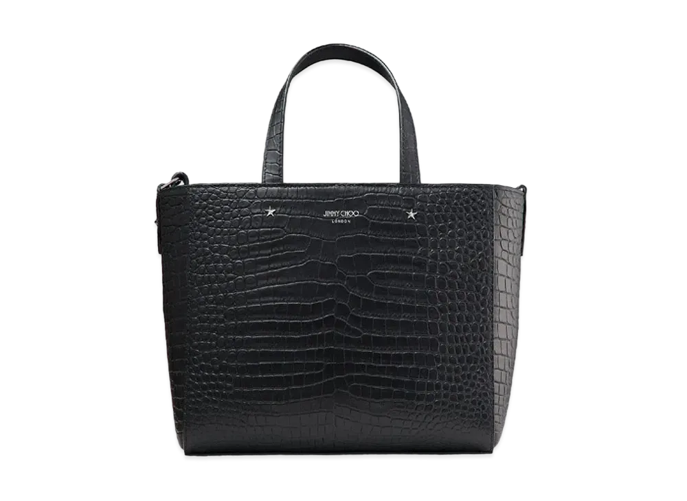 Jimmy Choo Pegasi/S Tote Black Croc-Embossed Leather Small Tote Bag "Black"