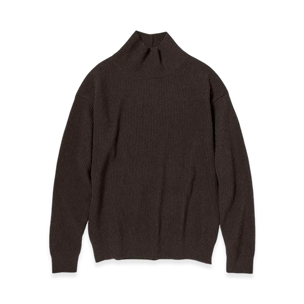 AURALEE Super Fine Wool Rib Knit Turtle "Top Brown"