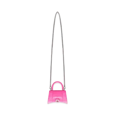 BALENCIAGA Women's Hourglass Mini Top Handle Bag With Chain "Pink"