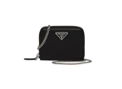 PRADA Saffiano Leather Card Holder With Shoulder Strap "Black"