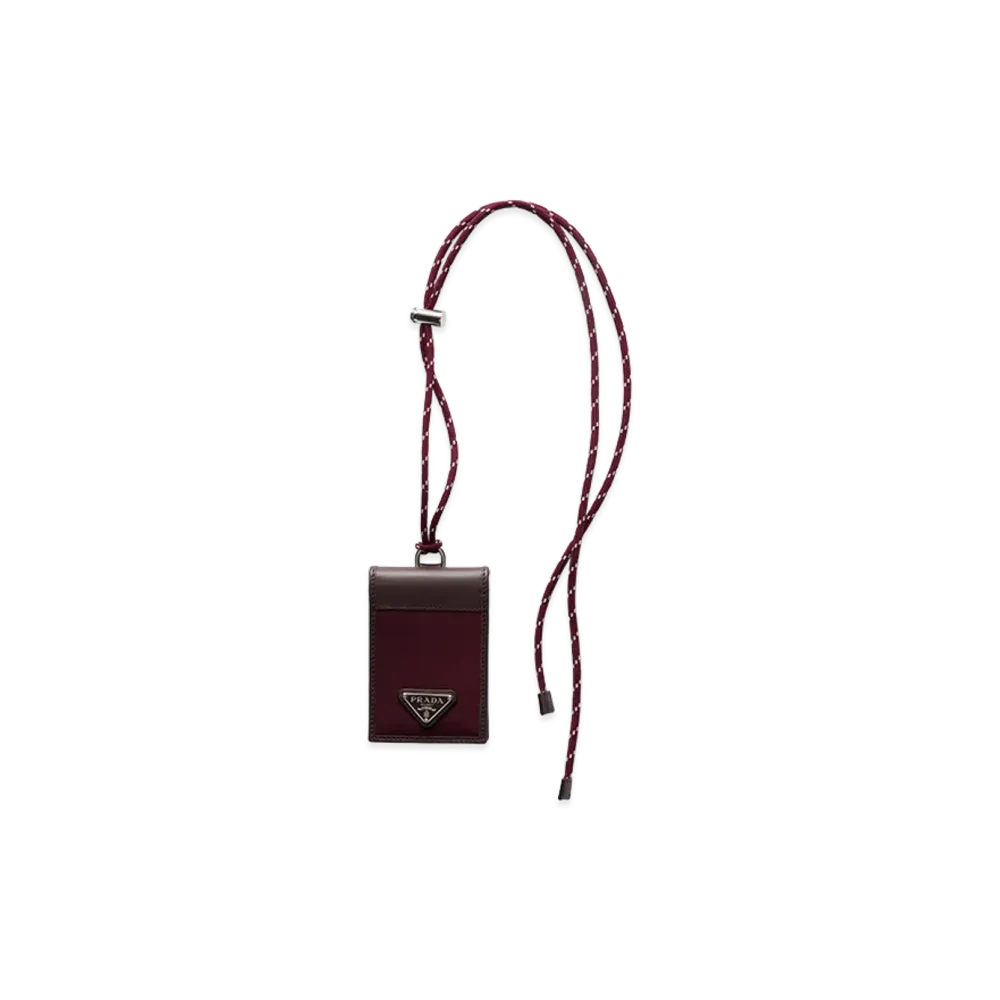 PRADA Speed Lock Re-Nylon Leather Card Case with Strap "Burgundy"