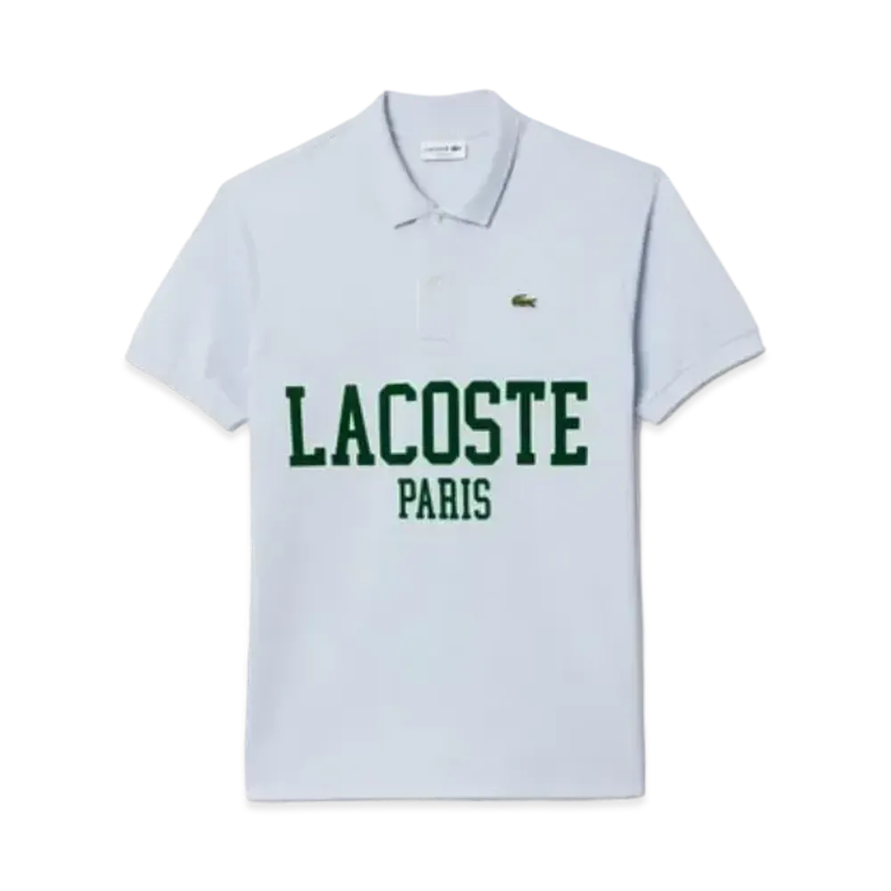 LACOSTE Oversize Name Print Polo Shirt "Light Blue"
