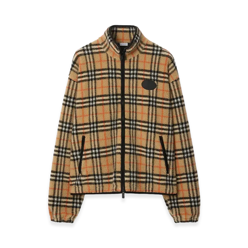 Burberry Check Wool Cashmere Blend Fleece "Sand Beige"