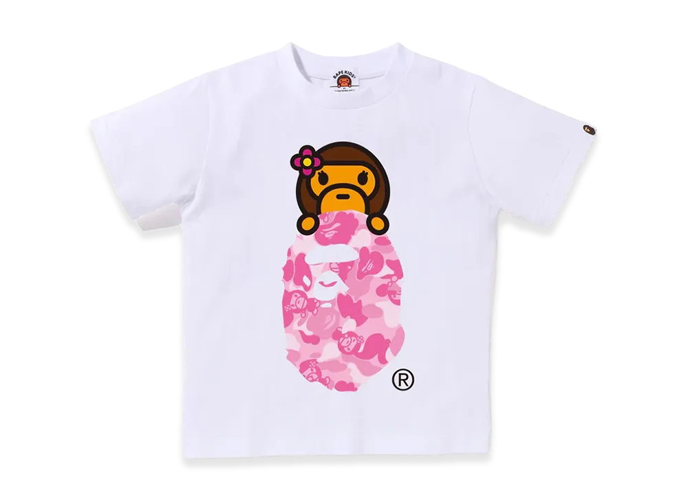 A BATHING APE Kids ABC Lisa Camo Lisa On Ape Head Tee "Whte/Pink"