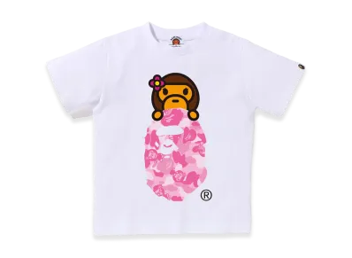 A BATHING APE Kids ABC Lisa Camo Lisa On Ape Head Tee "Whte/Pink"