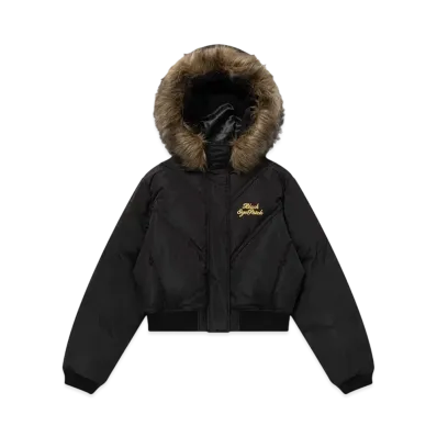BlackEyePatch Embroidered Faux Fur Hooded Jacket "Black"