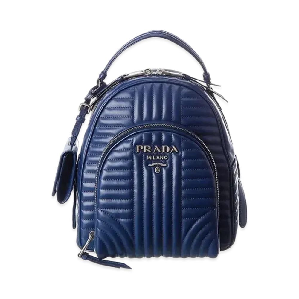PRADA Diagramme Leather Backpack "Blue"