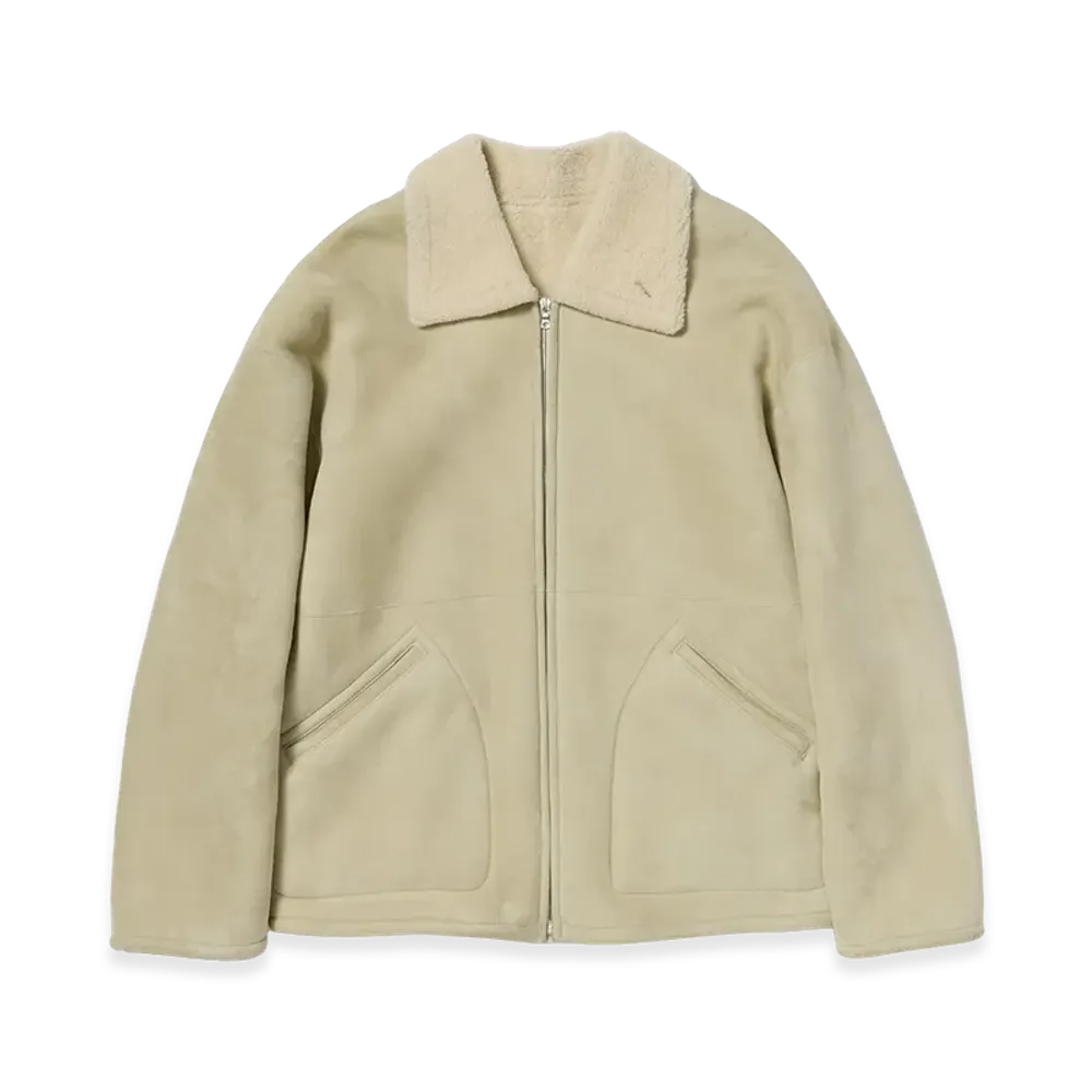 AURALEE Merino Mouton Zip Blouson "Ivory Lime"