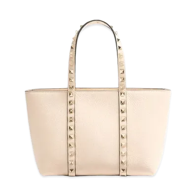 Valentino Women's Rockstud Mini Tote In Hammered Leather "Nude/Neutrals"
