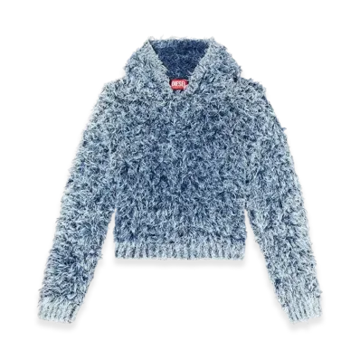 Diesel M-Dolly Textured-Knit Hoodie "Blue"